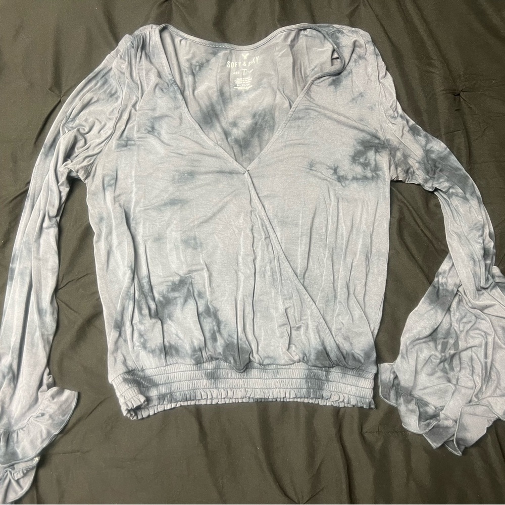 American Eagle Outfitters blue Wrap cow bell sleeve Blouse